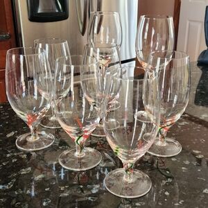 Set of 8 Lenox Hoilday Ribbon Water Goblet 6 and 2 Wine Glasses.EUC